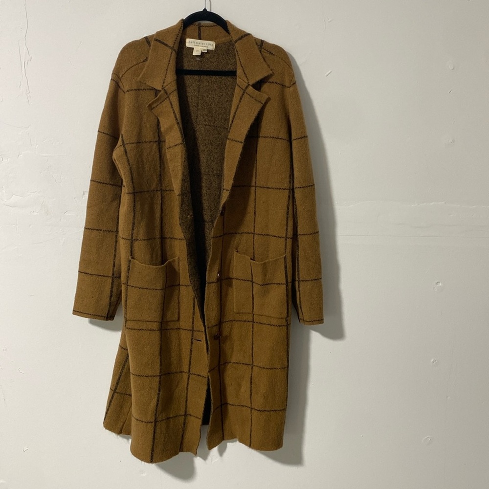 saltwater LUXE Brown Windowpane Long Cardigan